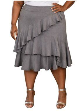 Vince Camuto Plus Size 18 Skirt Ruffle Hem Gray High-Low Asymmetrical Feminine